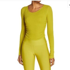 ALO Yoga Gather Chartreuse Ribbed Long Sleeve Crop Top - size small (estimated)